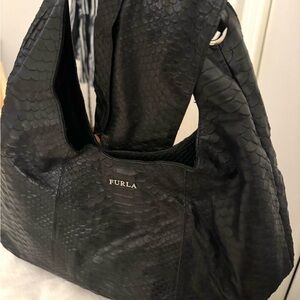 Furla Croc Embossed Black Hobo Bag - New Without Tags!
